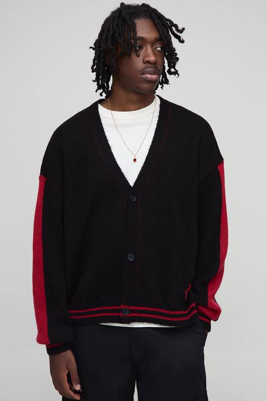 Relaxed Boxy Moto Fluffy Jacquard Knitted Cardigan