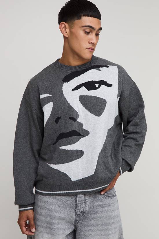 Oversized Boxy Face Jacquard Knitted Jumper
