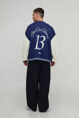 Oversized Varsity Jacquard Knitted Cardigan