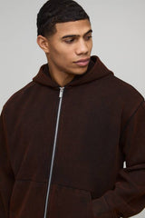 Oversized Boxy Heavyweight Washed Wrldwd Zip Through Hoodie