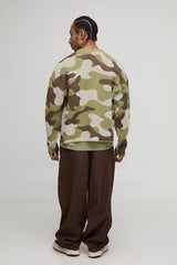 Oversized Boxy Ribbed Camo Knitted Cardigan