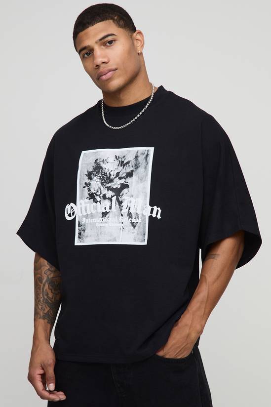 Oversized Batwing Official Floral Puff Print Applique T-Shirt