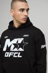 Black Oversized Boxy M Star Printed Hoodie