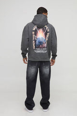 Washed Charcoal Oversized Space Graphic Print Hoodie