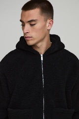 Oversized Boxy Fluffy Borg Zip Through Pocket Hoodie