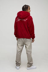 Regular Fit Fluffy Borg Embroidered Zip Through Hoodie
