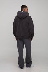 Oversized Fluffy Borg Man Tab V Neck Hoodie