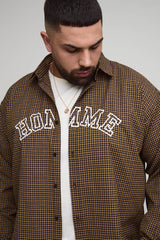 Plus Oversized Boxy Homme Applique Micro Check Shirt