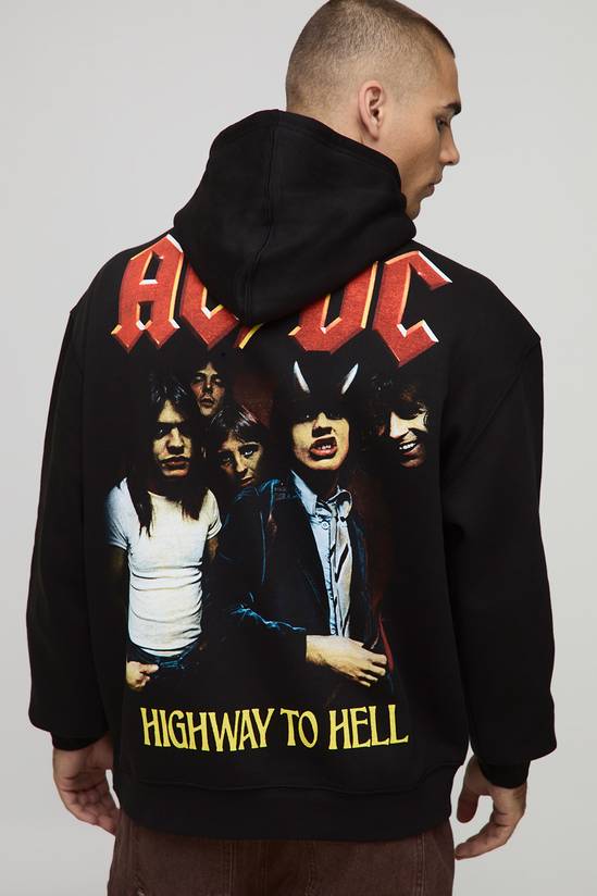 Black Oversized AC/DC License Printed Hoodie