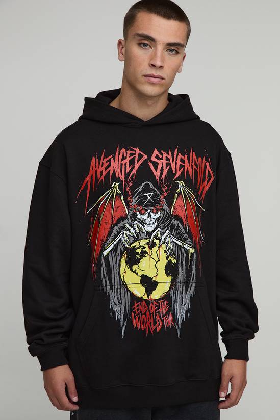 Black Oversized Avenged Sevenfold License Printed Hoodie