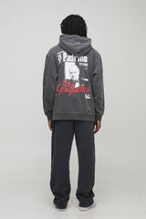 Charcoal Oversized The Godfather Washed License Printed Hoodie