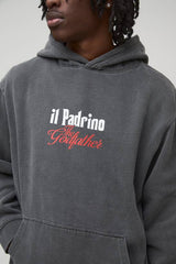 Charcoal Oversized The Godfather Washed License Printed Hoodie