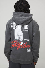 Charcoal Oversized The Godfather Washed License Printed Hoodie