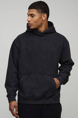 Black Oversized Playboy Washed License Printed Hoodie