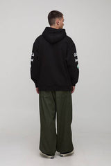 Black Oversized Castrol Racing Moto License Printed Hoodie