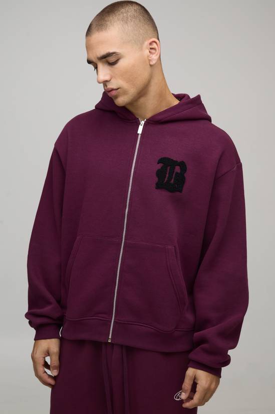 Boxy Fit B Applique Zip Through Hoodie