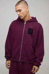 Boxy Fit B Applique Zip Through Hoodie