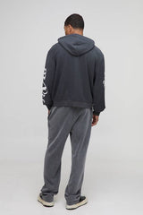 Oversized Boxy Reverse Loopback Heart Print Zip Through Hoodie