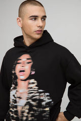 Black Oversized Tyla License Printed Hoodie