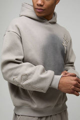Oversized Boxy Spray Wash Cross Applique Hoodie