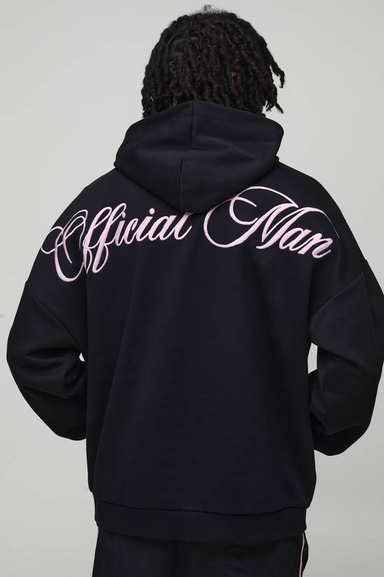 Black Oversized Embroidered Official Graphic Hoodie