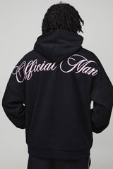 Black Oversized Embroidered Official Graphic Hoodie