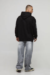 Black Oversized Gothic BM Crest Printed Hoodie