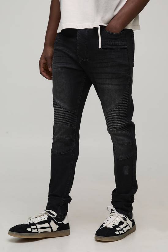 Skinny Stretch Fit Distressed Biker Jeans