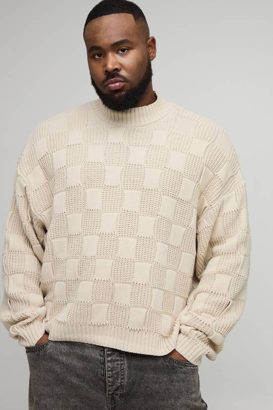 Plus Oversized Roll Neck Rib Mixed Cable Knitted Jumper