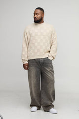 Plus Oversized Roll Neck Rib Mixed Cable Knitted Jumper