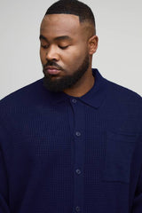 Plus Boxy Rib Long Sleeve Knitted Shirt