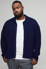 Plus Boxy Rib Long Sleeve Knitted Shirt
