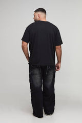 Plus Relaxed Distressed Washed Cargo Jeans