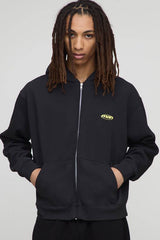 Black Oversized Boxy Zip Through Renaissance Star Washed Hoodie