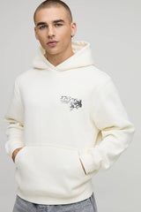 Ecru Regular Fit Stencil Landscape Printed Hoodie