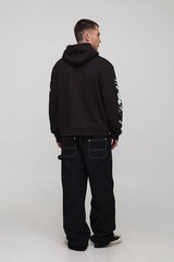 Black Oversized Boxy Against Odds Graphic Printed Hoodie