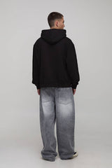 Black Oversized Boxy Lightening Moto Graphic Hoodie