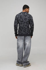 Slim Fit Leopard Jacquard Knitted Jumper