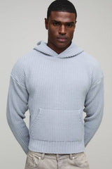 Boxy Fit Ribbed Knitted Hoodie