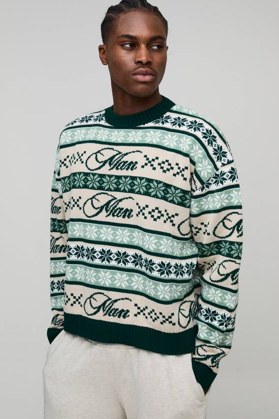 Man Oversized Boxy Fairisle Christmas Knitted Jumper