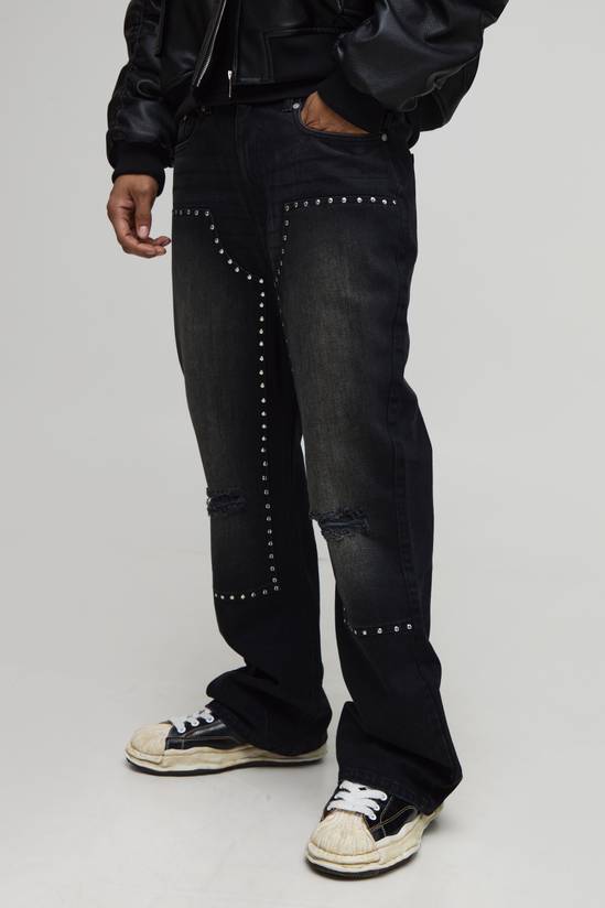Straight Flared Knee Ripped Hardware Carpenter Jeans