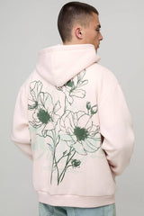Oversized Floral Graphic Puff Print Zip Through Hoodie
