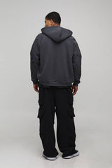 Oversized Zip Through Doodle Sleeve Printed Hoodie
