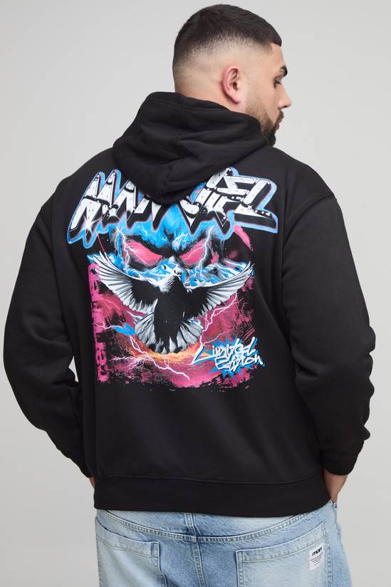 Plus Oversized Gothic Dove Rhinestone Graphic Hoodie