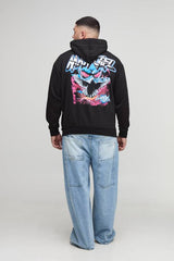 Plus Oversized Gothic Dove Rhinestone Graphic Hoodie