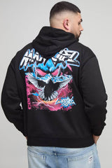 Plus Oversized Gothic Dove Rhinestone Graphic Hoodie