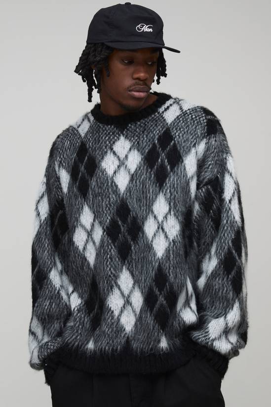 Tall Oversized Diamond Argyle Knitted Jumper