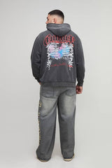 Plus Oversized Gothic Skull Washed Print Hoodie