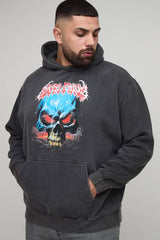 Plus Oversized Gothic Skull Washed Print Hoodie