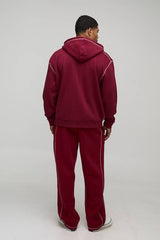 Oversized Contrast Stitch Zip Through Hoodie